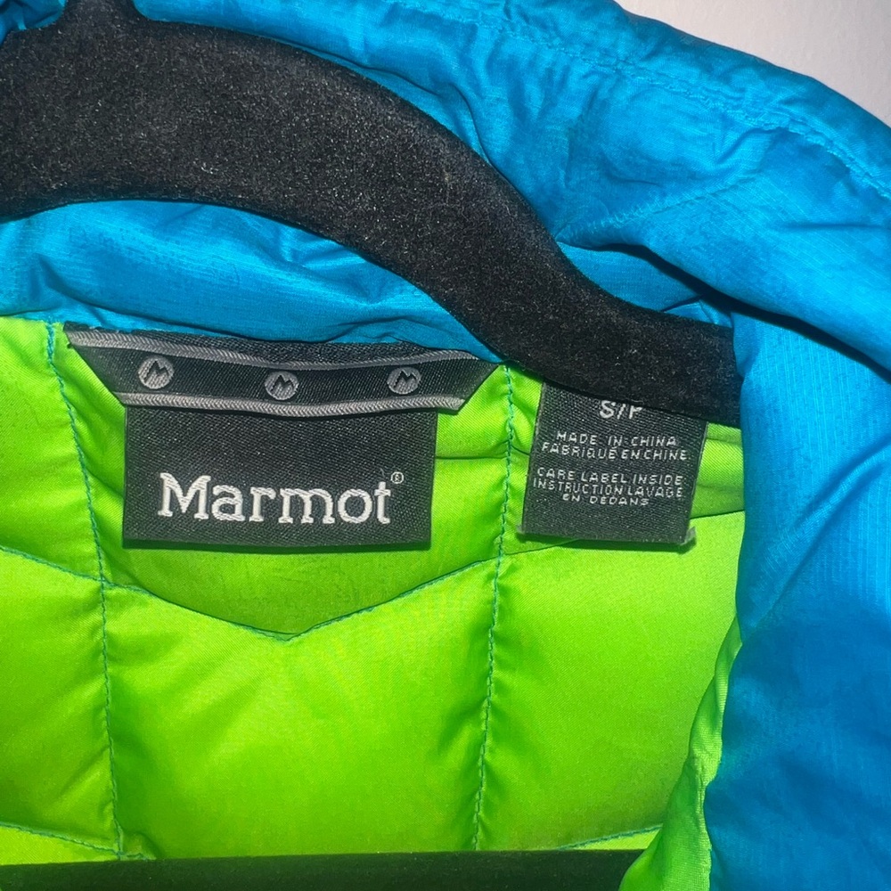 Marmot Teal Puffer Jacket with Lime Zippers - Picture 4 of 4